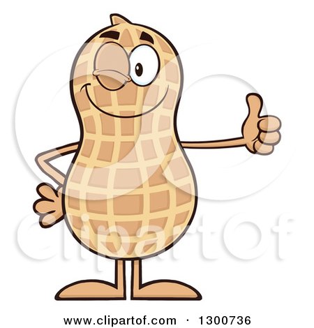 Clipart of a Happy Peanut Mascot Character Winking and Giving a Thumb up - Royalty Free Vector Illustration by Hit Toon