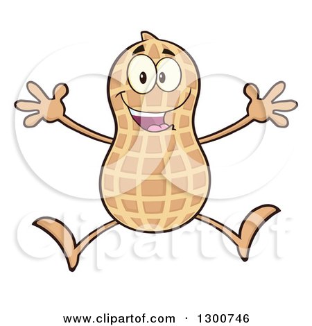 Clipart of a Happy Peanut Mascot Character Jumping - Royalty Free Vector Illustration by Hit Toon