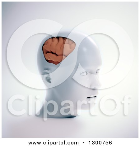 Clipart of a 3d White Human Head with a Visible Brain - Royalty Free Illustration by Mopic