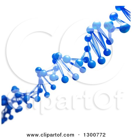 Clipart of a 3d Diagonal Blue Dna Strand with a Shallow Depth of Field, on White - Royalty Free Illustration by Mopic