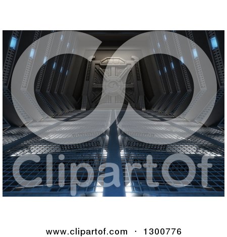 Clipart of a 3d Futuristic Corridor with a Shut Door at the End - Royalty Free Illustration by Mopic
