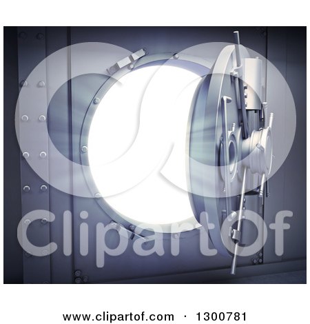 Clipart of a 3d Open Bank Vault Safe with Bright Light - Royalty Free Illustration by Mopic