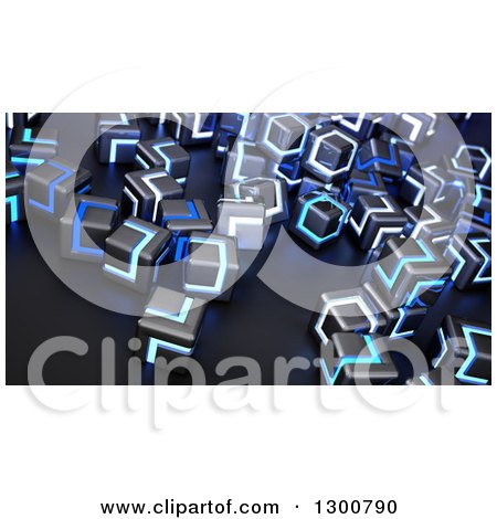 Clipart of 3d Black and Blue Glowing Metallic Cubes - Royalty Free Illustration by Mopic