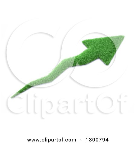 Clipart of a 3d Grass Arrow Pointing up to the Right, over White - Royalty Free Illustration by Mopic