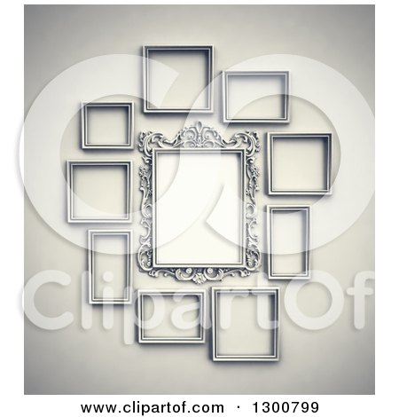 Clipart of 3d Arranged Blank Frames on a Wall - Royalty Free Illustration by Mopic