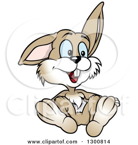 Clipart of a Cartoon White and Tan Bunny Rabbit Sitting - Royalty Free Vector Illustration by dero