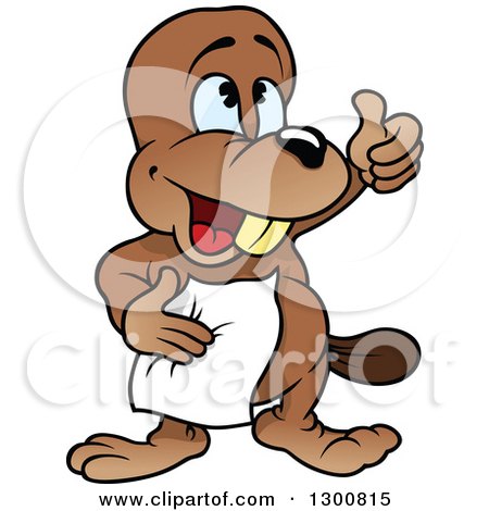 Clipart of a Cartoon Happy Beaver Holding a Napkin and Thumb up - Royalty Free Vector Illustration by dero