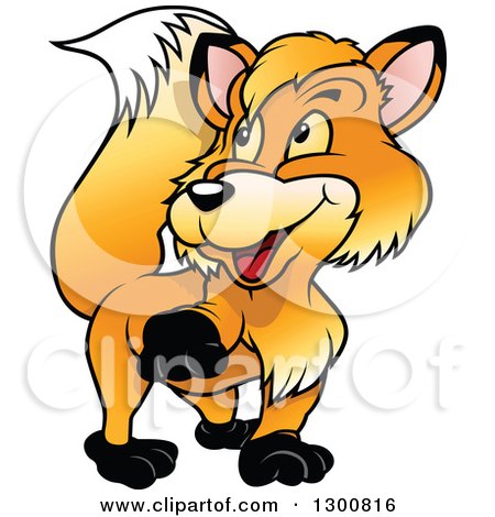 Clipart of a Cartoon Happy Walking Fox Looking Back - Royalty Free Vector Illustration by dero