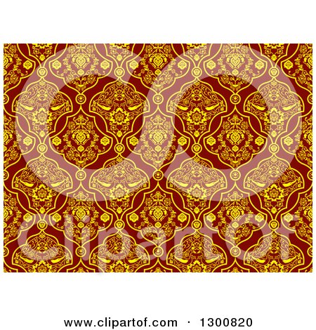Clipart of a Yellow and Maroon Oriental Flower Pattern Background - Royalty Free Vector Illustration by dero
