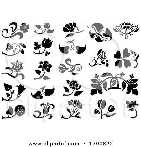Clipart of Black and White Floral Design Elements - Royalty Free Vector Illustration by dero
