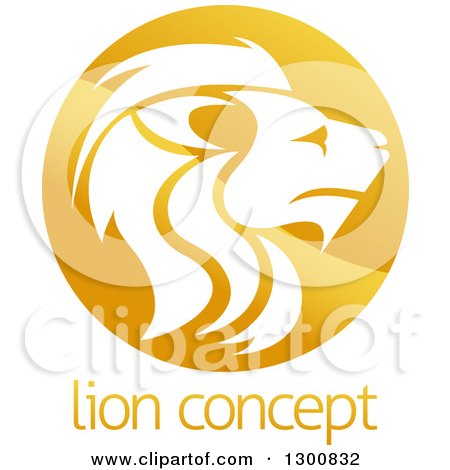 Clipart of a Gradient Golden Male Lion Head Circle over Sample Text - Royalty Free Vector Illustration by AtStockIllustration