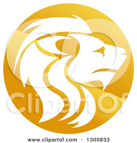 Clipart of a Gradient Golden Male Lion Head Circle - Royalty Free Vector Illustration by AtStockIllustration