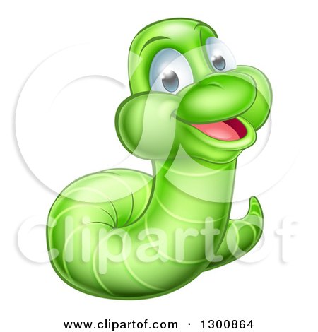 Clipart of a Happy Green Worm - Royalty Free Vector Illustration by AtStockIllustration