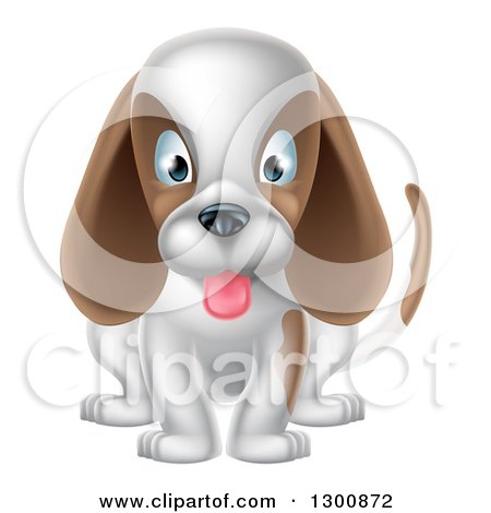 Clipart of a Cartoon Cute White and Brown Puppy Dog Sitting and Panting - Royalty Free Vector Illustration by AtStockIllustration