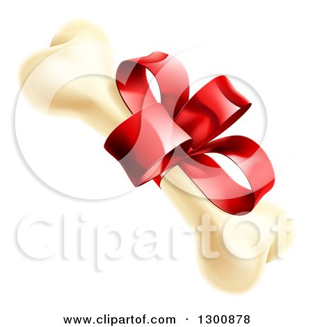 Clipart of a Dog Bone with a Red Gift Ribbon and Bow - Royalty Free Vector Illustration by AtStockIllustration