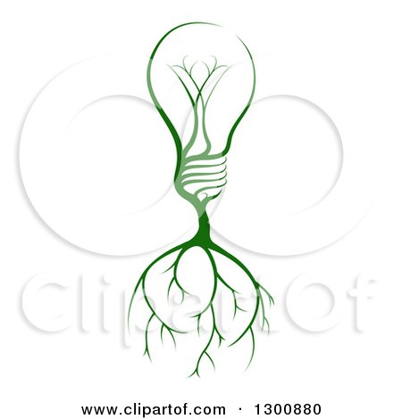 Clipart of a Green Electric Light Bulb Tree with Roots - Royalty Free Vector Illustration by AtStockIllustration