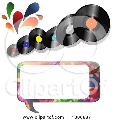 Clipart of Vinyl Record Albums with Colorful Splashes and a Patterned Speech Bubble - Royalty Free Vector Illustration by elaineitalia