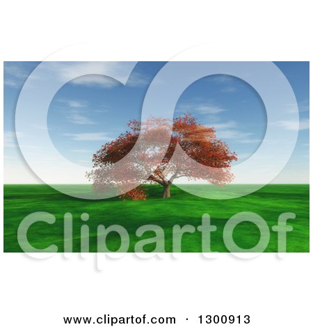 Clipart of a 3d Large Autumn Maple Tree in a Flat Grassy Green Meadow - Royalty Free Illustration by KJ Pargeter