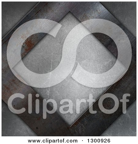 Clipart of a 3d Rusty Metal Diamond Plaque on Concrete - Royalty Free Illustration by KJ Pargeter