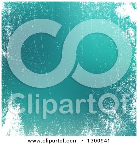 Clipart of a Turquoise Background Wiith White Grunge - Royalty Free Vector Illustration by KJ Pargeter