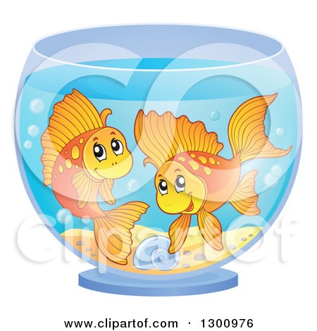Clipart of Two Happy Fancy Goldfish in a Bowl - Royalty Free Vector Illustration by visekart