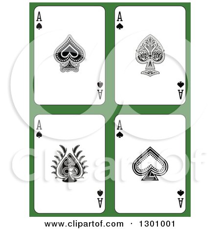 Clipart of Ace Playing Cards over Green - Royalty Free Vector Illustration by Frisko