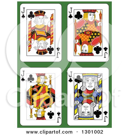Clipart of Jack of Clubs Playing Cards over Green - Royalty Free Vector Illustration by Frisko