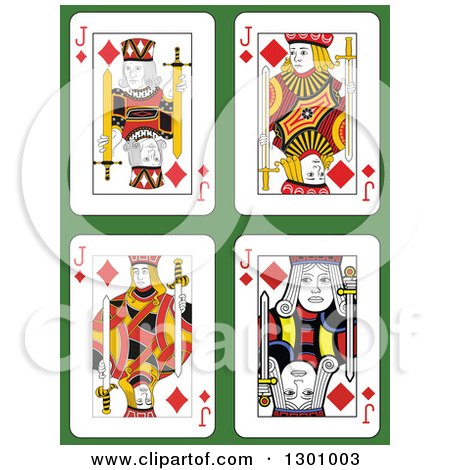 Clipart of Jack of Diamonds Playing Cards over Green - Royalty Free Vector Illustration by Frisko