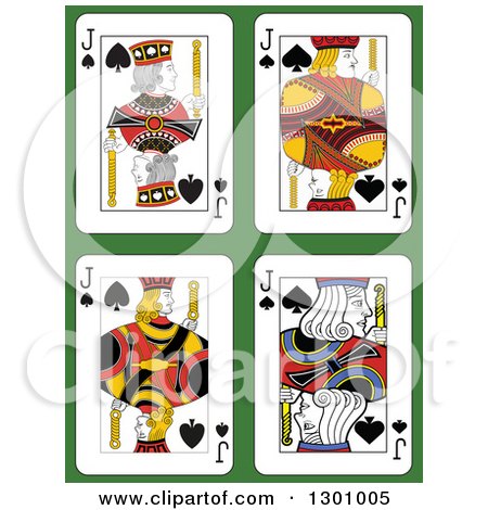 Clipart of Jack of Spades Playing Cards over Green - Royalty Free Vector Illustration by Frisko