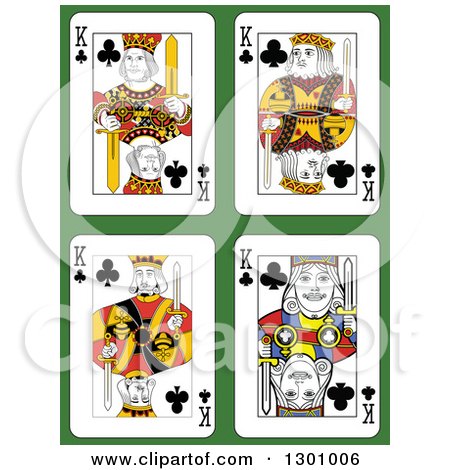Clipart of King of Clubs Playing Cards over Green - Royalty Free Vector Illustration by Frisko