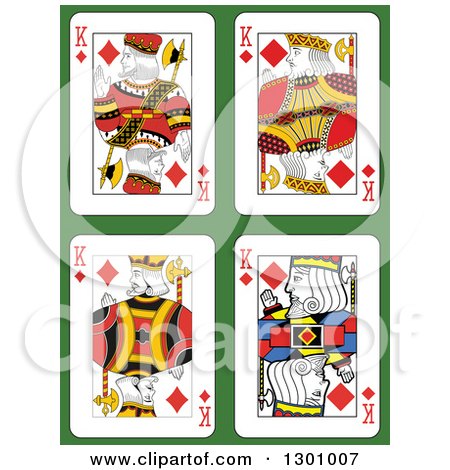 Clipart of King of Diamonds Playing Cards over Green - Royalty Free Vector Illustration by Frisko