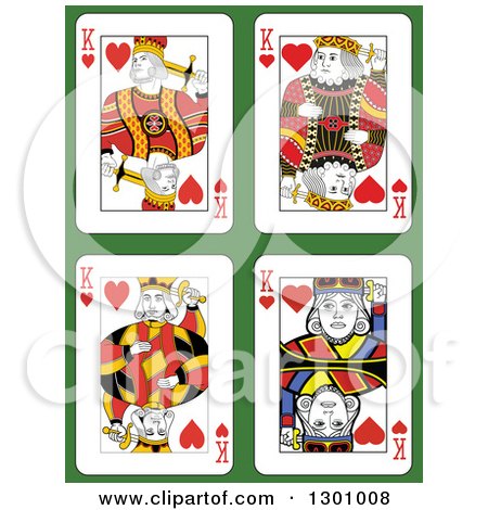 Clipart of King of Hearts Playing Cards over Green - Royalty Free Vector Illustration by Frisko