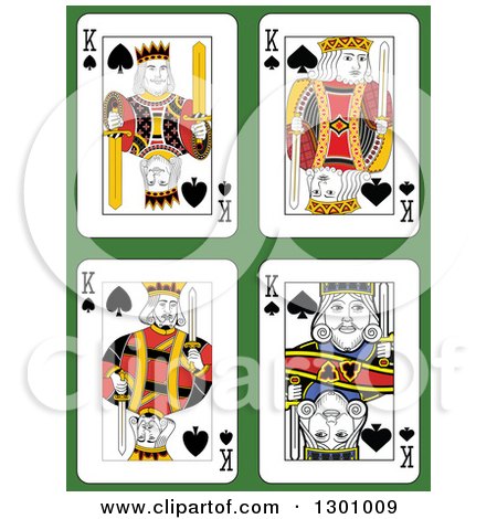 Clipart of King of Spades Playing Cards over Green - Royalty Free Vector Illustration by Frisko