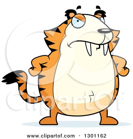 Clipart of a Cartoon Angry Mad Chubby Sabertooth Tiger with Hands on His Hips - Royalty Free Vector Illustration by Cory Thoman