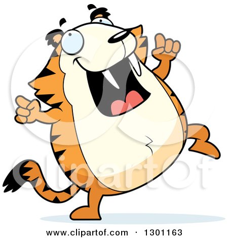 Clipart of a Cartoon Happy Chubby Sabertooth Tiger Dancing - Royalty Free Vector Illustration by Cory Thoman