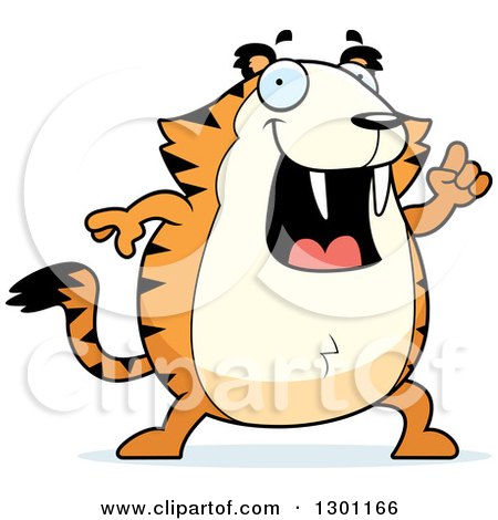 Clipart of a Cartoon Smart Happy Chubby Sabertooth Tiger with an Idea - Royalty Free Vector Illustration by Cory Thoman