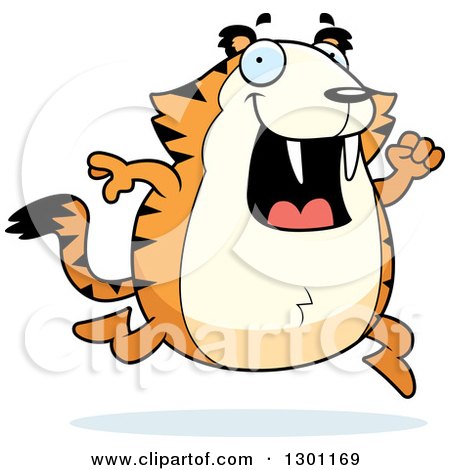 Clipart of a Cartoon Happy Chubby Sabertooth Tiger Running - Royalty Free Vector Illustration by Cory Thoman
