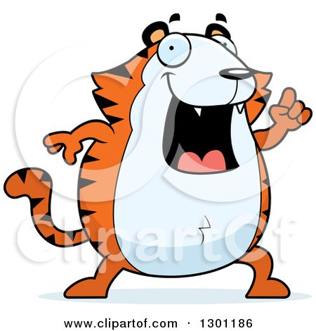 Clipart of a Cartoon Happy Smart Chubby Tiger with an Idea - Royalty Free Vector Illustration by Cory Thoman