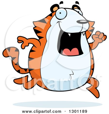 Clipart of a Cartoon Happy Chubby Tiger Running - Royalty Free Vector Illustration by Cory Thoman