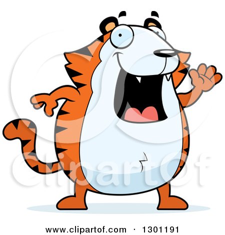 Clipart of a Cartoon Happy Friendly Chubby Tiger Waving - Royalty Free Vector Illustration by Cory Thoman