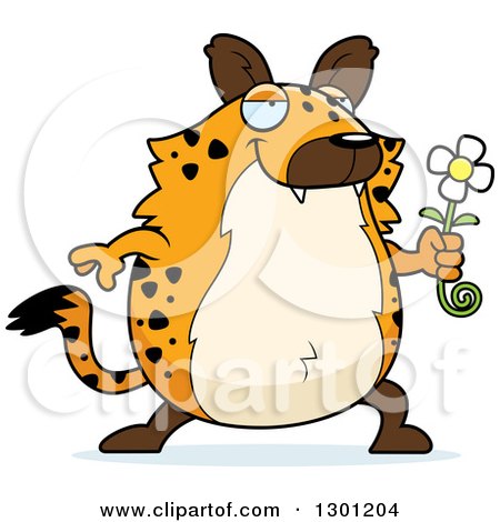 Clipart of a Cartoon Romantic Chubby Hyena Giving a Flower - Royalty Free Vector Illustration by Cory Thoman