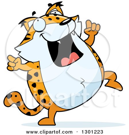 Clipart of a Cartoon Happy Dancing Chubby Bobcat Character - Royalty Free Vector Illustration by Cory Thoman