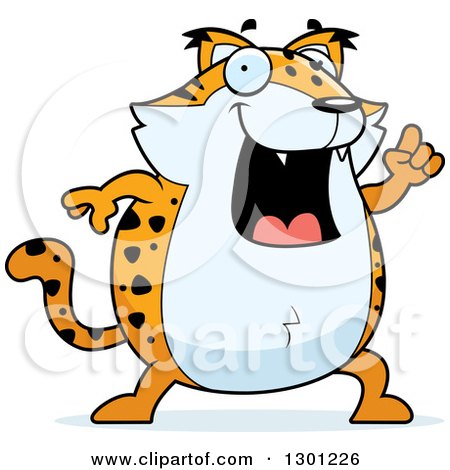 Clipart of a Cartoon Smart Chubby Bobcat Character with an Idea - Royalty Free Vector Illustration by Cory Thoman