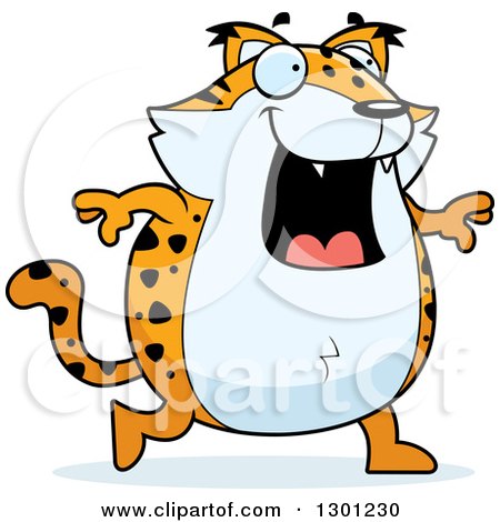 Clipart of a Cartoon Happy Chubby Bobcat Character Walking - Royalty Free Vector Illustration by Cory Thoman