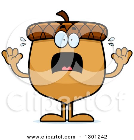 Clipart of a Cartoon Scared Acorn Character Screaming - Royalty Free Vector Illustration by Cory Thoman