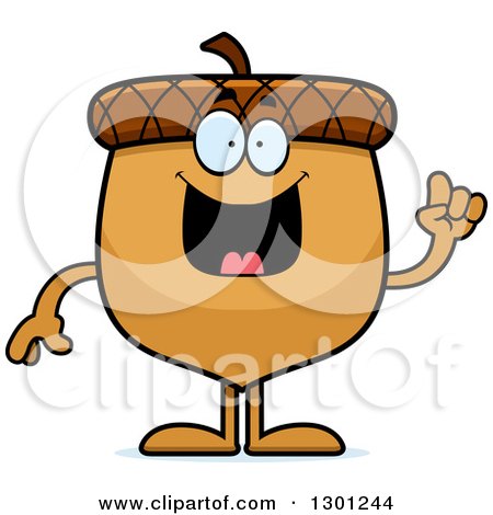 Clipart of a Cartoon Happy Smart Acorn Character with an Idea - Royalty Free Vector Illustration by Cory Thoman
