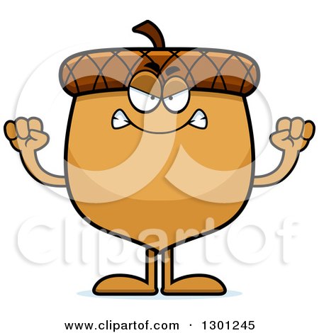 Clipart of a Cartoon Mad Angry Acorn Character Waving His Fists - Royalty Free Vector Illustration by Cory Thoman