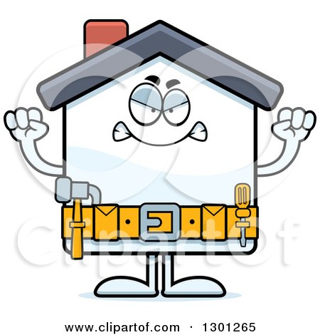 Clipart of a Cartoon Angry Mad Home Improvement House Character Waving Fists - Royalty Free Vector Illustration by Cory Thoman