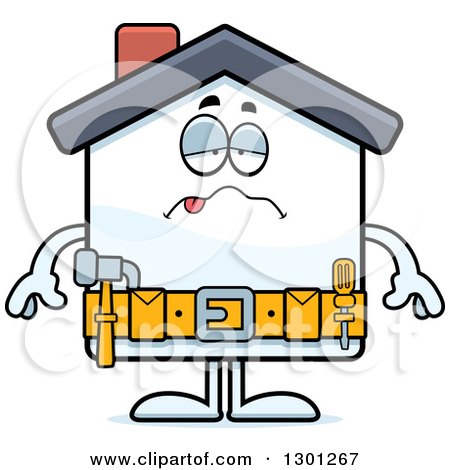 Clipart of a Cartoon Sick or Drunk Home Improvement House Character - Royalty Free Vector Illustration by Cory Thoman