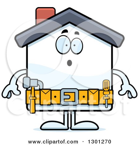 Clipart of a Cartoon Surprised Gasping Home Improvement House Character - Royalty Free Vector Illustration by Cory Thoman